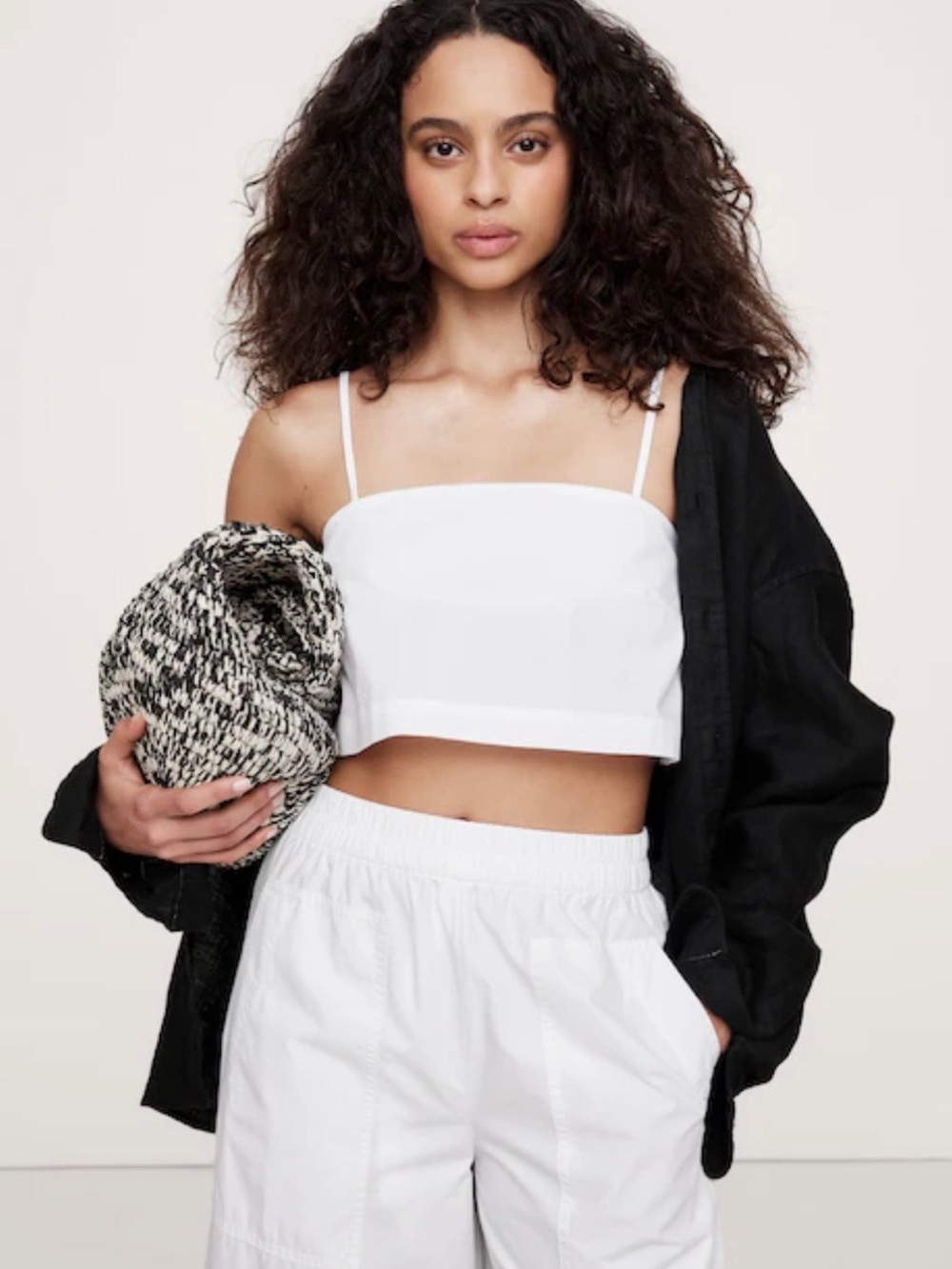 NWT Banana Republic minimalist white cropped 100%cotton camisole top Medium
